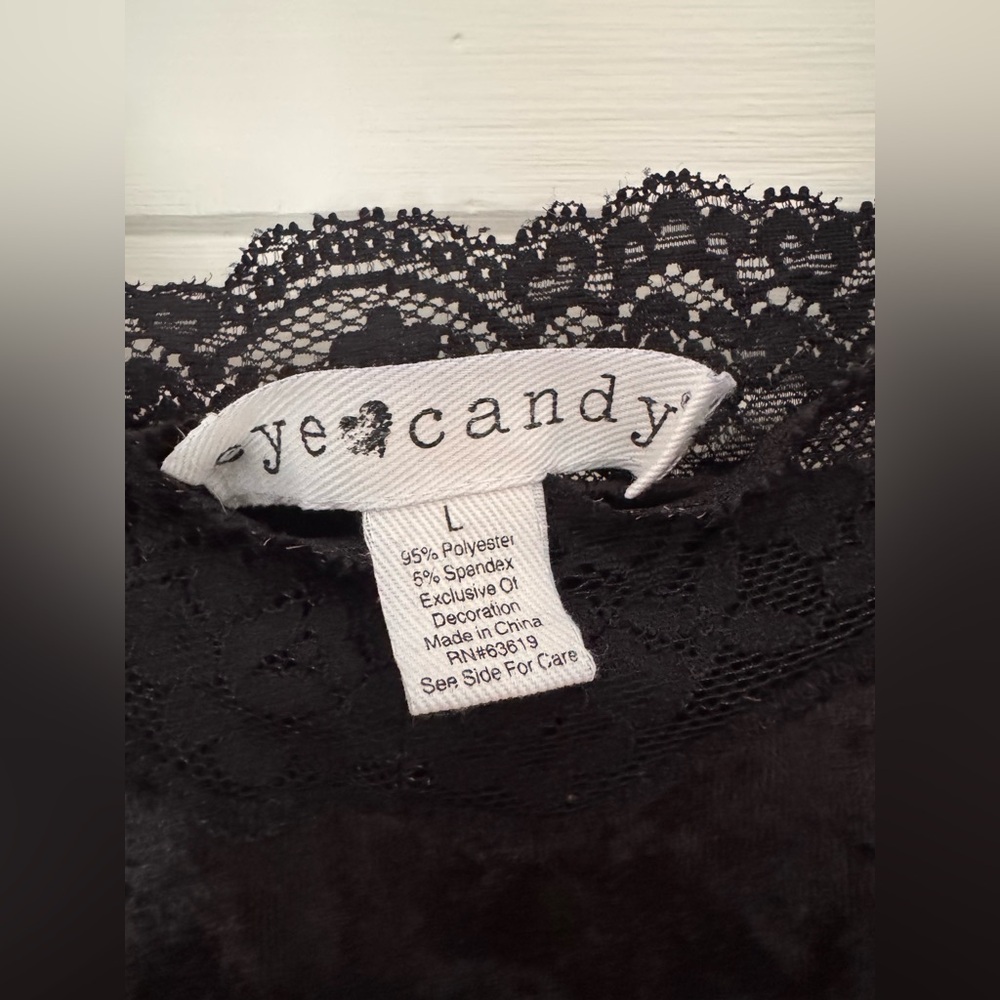 Eye Candy Black Velvet Lace Whimsigoth Cami Top Size L - Picture 6 of 6